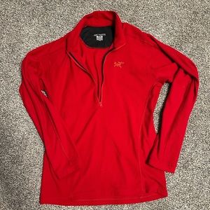 Red arcteryx quarter zip waffle fleece